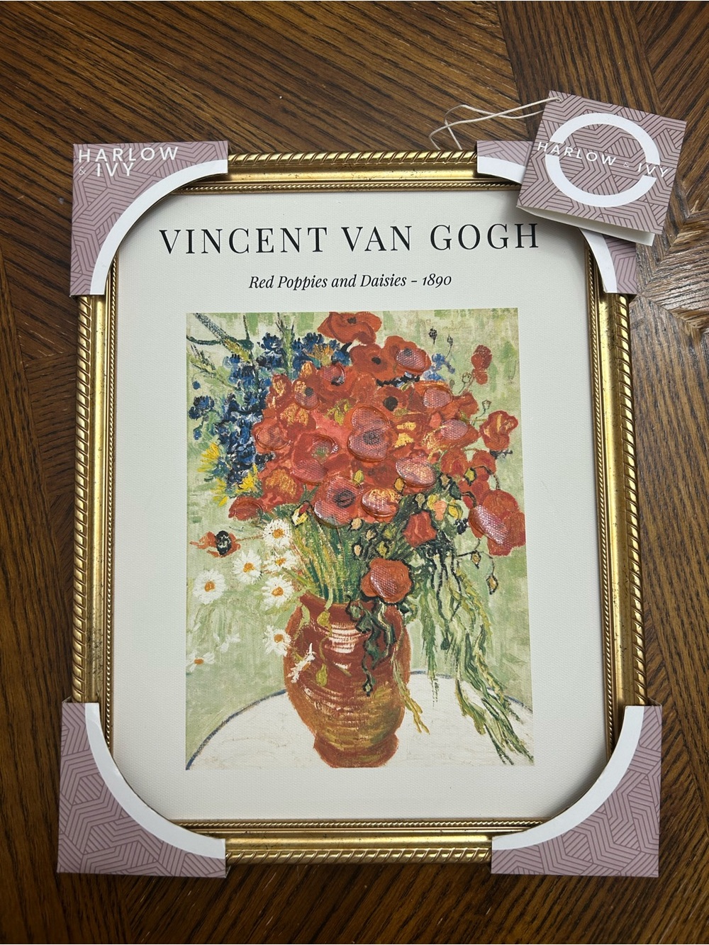 Gold Frame Van Gogh 'Red Poppies and Daisies' Painting size 11x14”